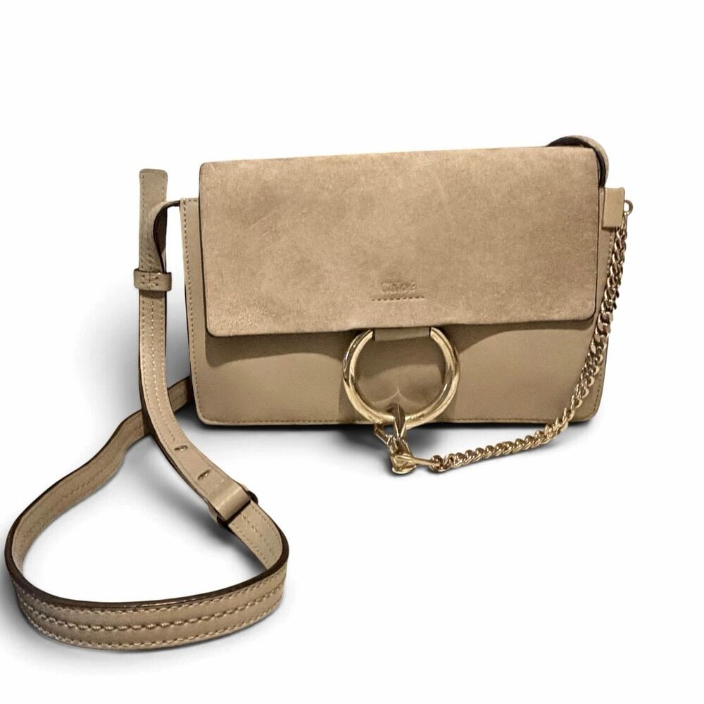 Chloe Faye Small Motty Grey Suede Leather Crossbody Shoulder Bag Gold HW w/ COA